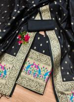 Banarasi Silk Black Festival Wear Weaving Dress Material